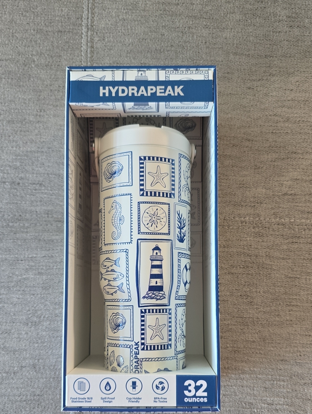 Hydrapeak 32oz Limited Edition Nautical Stainless Travel Tumbler - White & Blue